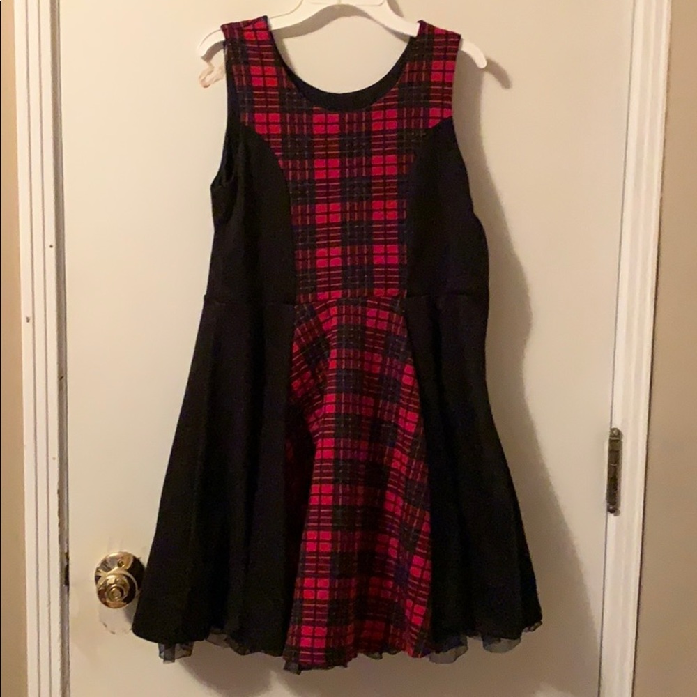 Red and black midi dress